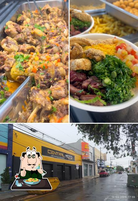 A comida e exterior do restaurante