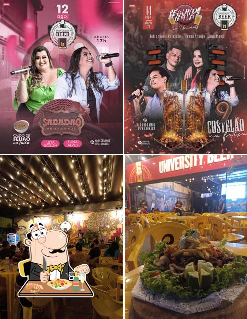 Esta é a ilustração mostrando comida e interior no University Beer - Cuiabá