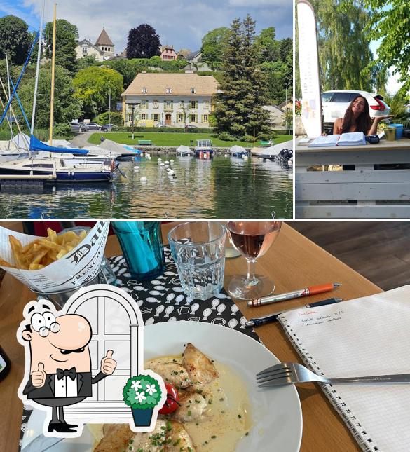 Questa è la immagine che mostra la esterno e cibo di Restaurant La Nautique