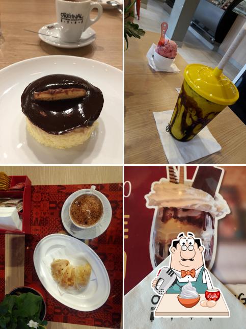 Original Sorvetes- Sorvetes , Cafés e Sobremesas oferece uma escolha de sobremesas