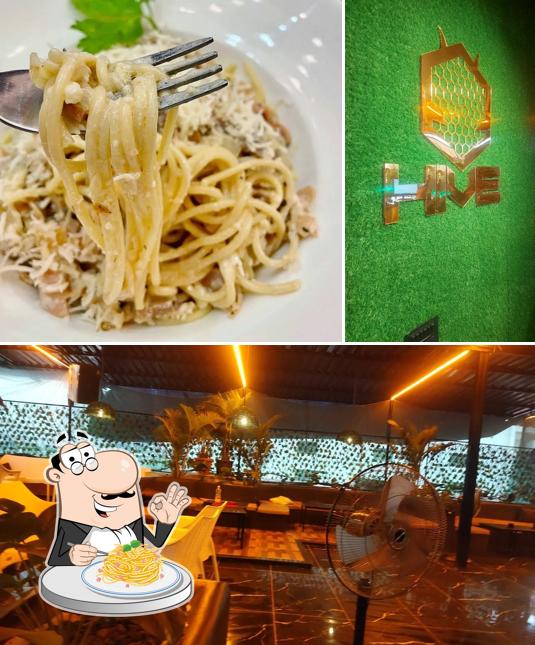Spaghetti carbonara at Hive cafe and lounge bar