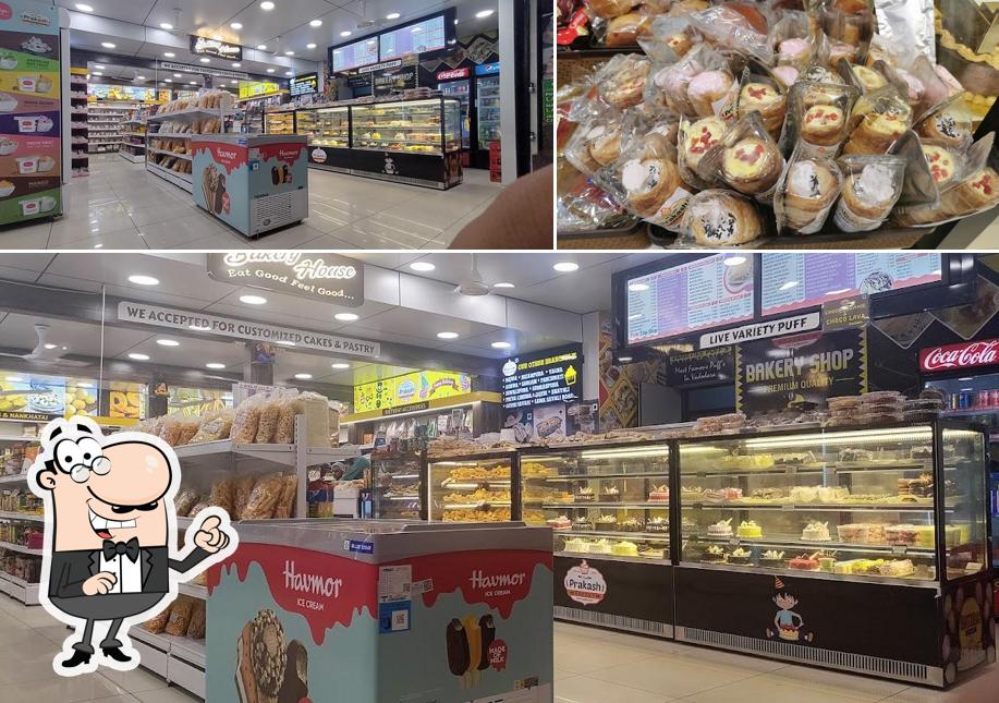 The picture of interior and food at Prakash bakery