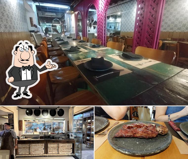 A interior e comida do restaurante