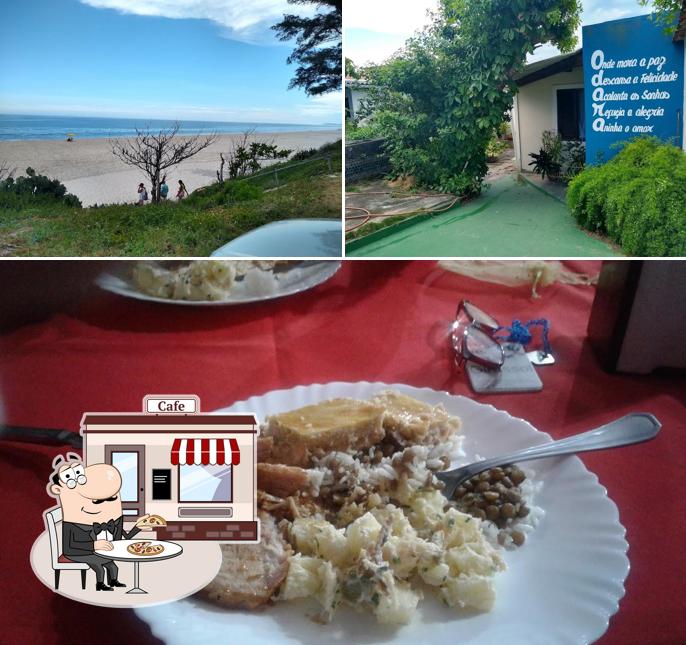 A exterior e comida do restaurante