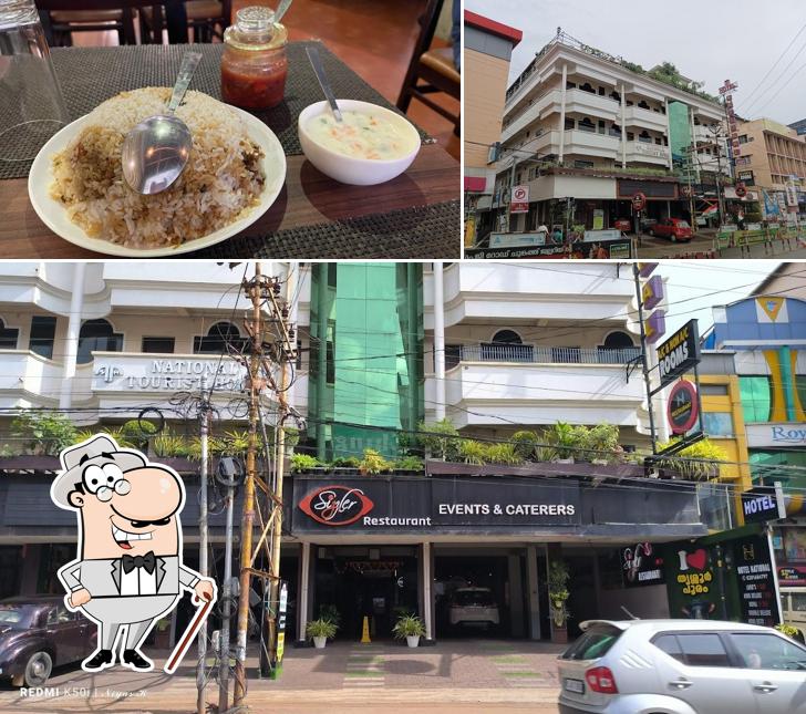 The picture of exterior and food at Sizzler restaurant