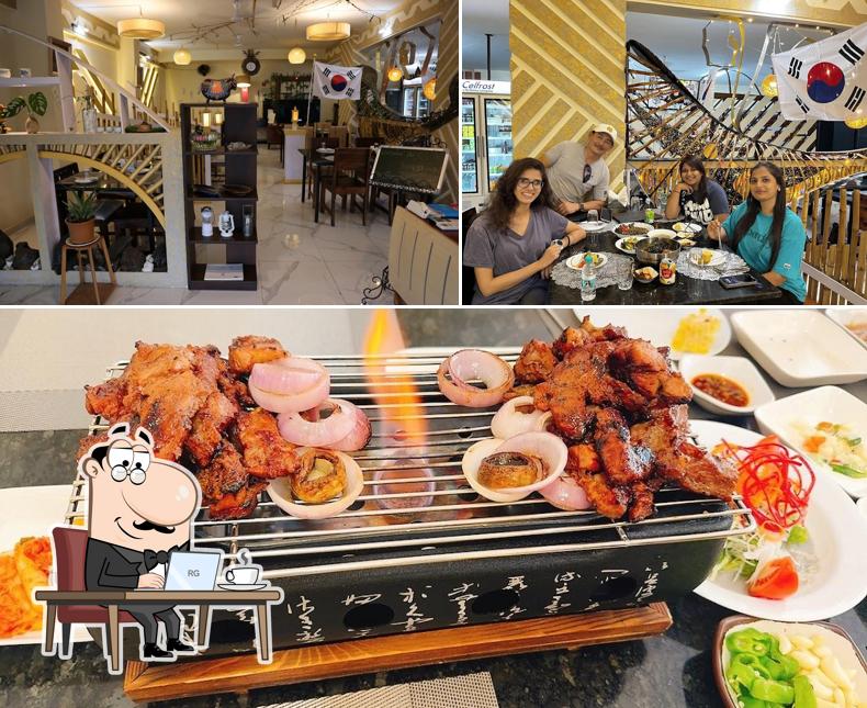 The restaurant's interior and food