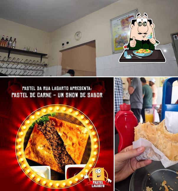 Esta é a ilustração ilustrando comida e bebida no Pastel da Rua Lagarto