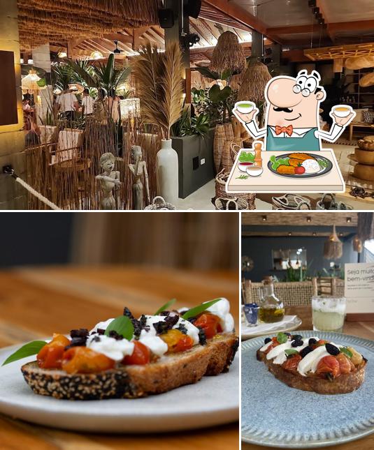 A ilustração da comida e interior no Nyáw