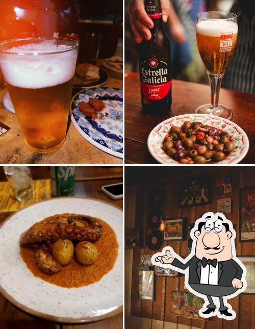 Dê uma olhada a ilustração apresentando interior e bebida a Lá casita