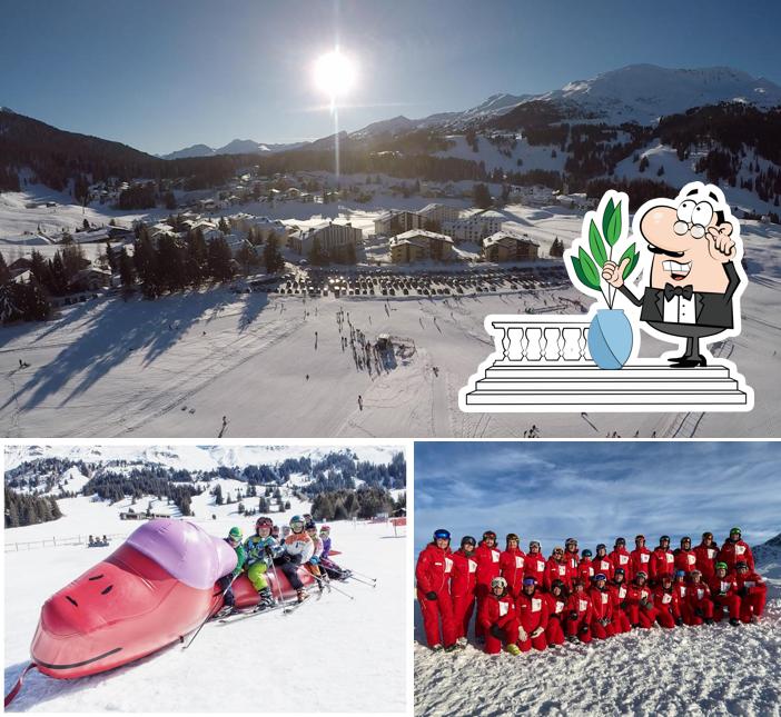 Puoi goderti l'aria fresca da seduto all'esterno di Swiss snow sports school Parpan
