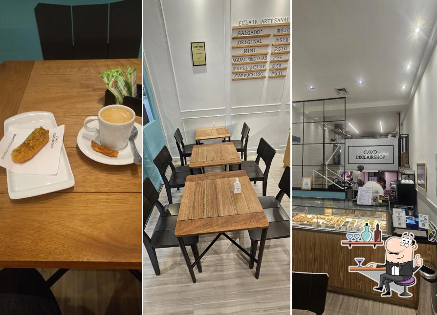 Sente em uma das mesas no L'Éclair Shop