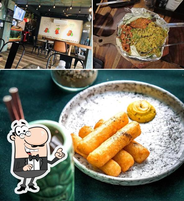 The restaurant's interior and food