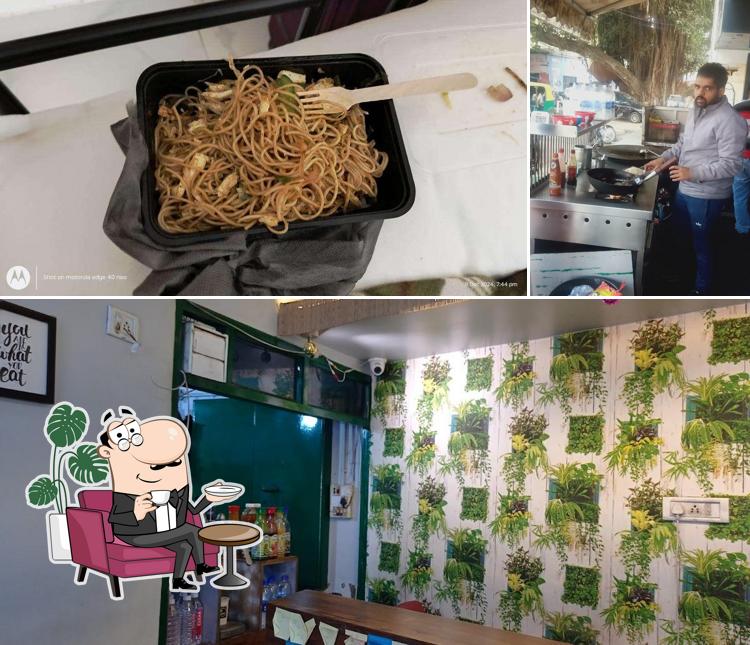 The restaurant's interior and food