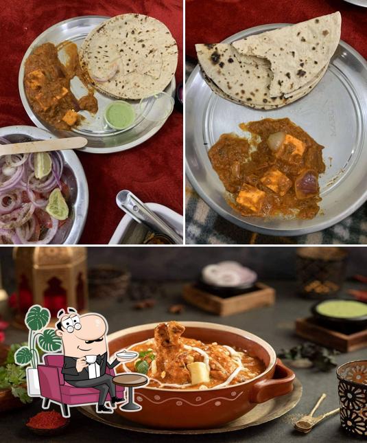 Among various things one can find interior and food at Desi Handi