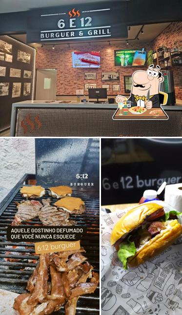 Esta é a ilustração mostrando comida e interior no 6e12 Burguer e Grill