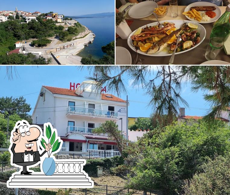 La esterno e cibo del ristorante