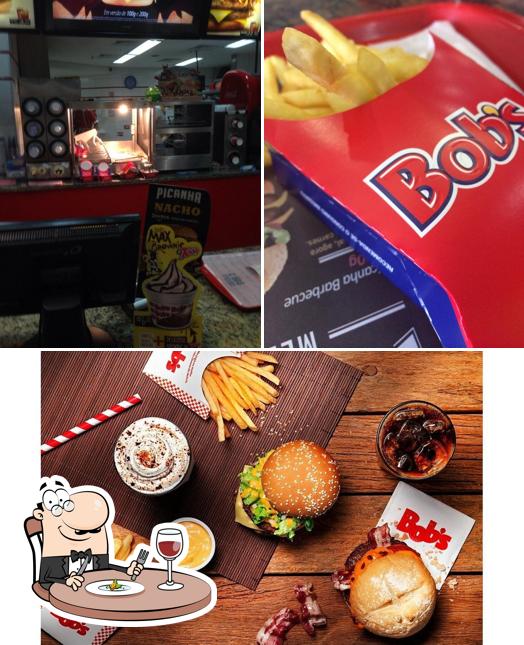 Confira a imagem ilustrando comida e interior no Bob's Burger - Shopping JL Cascavel