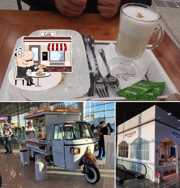 Esta é a imagem apresentando exterior e bolo no Bacio di Latte