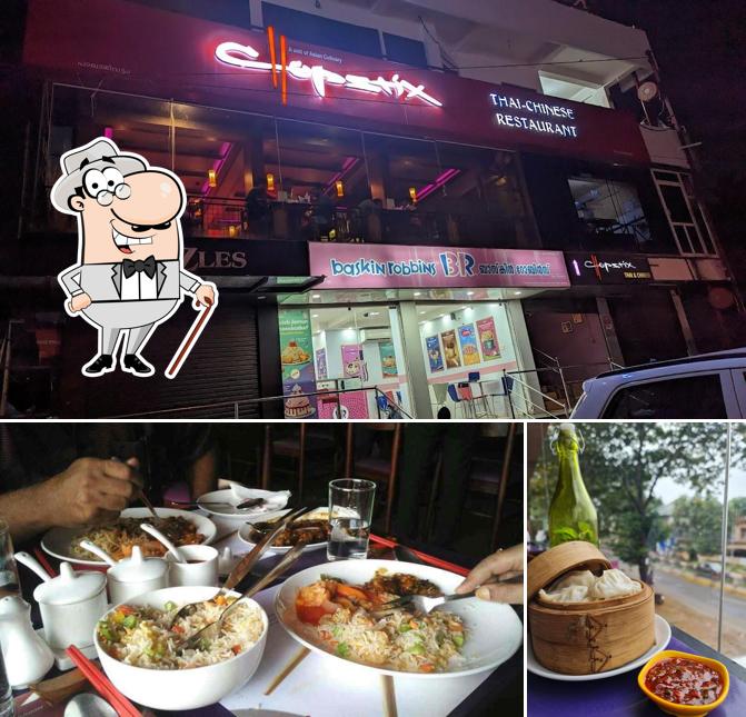 Take a look at the photo showing exterior and food at Chopstix