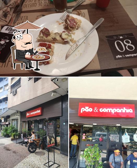Entre diferentes coisas, exterior e comida podem ser encontrados no Pão e Companhia Laranjeiras