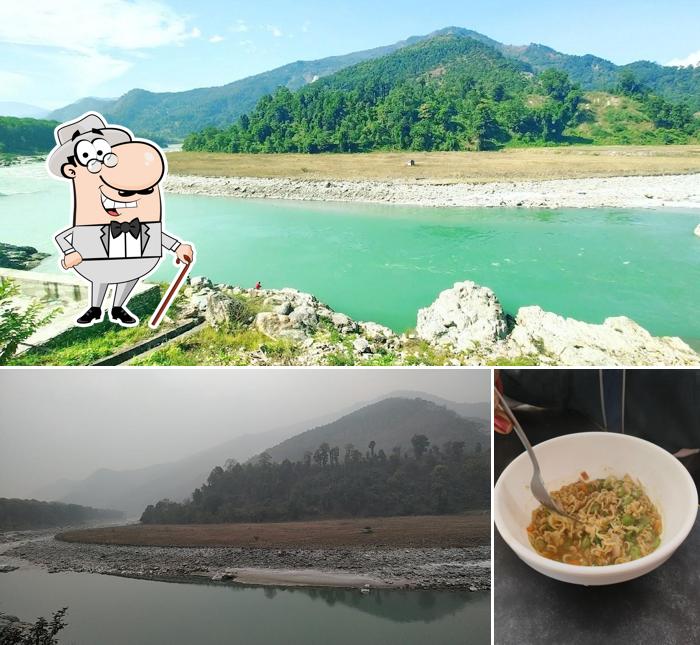 Check out the image depicting exterior and food at The River View Restaurant- Traditional & Authentic