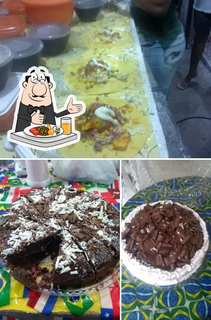 A ilustração da comida e interior no Nice do Pastel