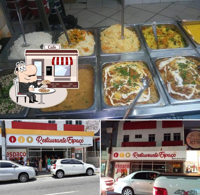 A exterior e comida do restaurante