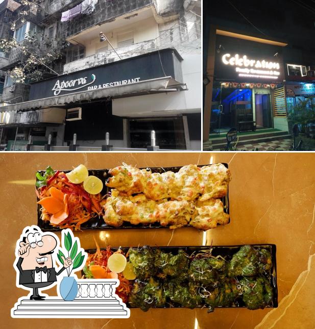 The picture of exterior and food at Apoorva Bar and Restaurant