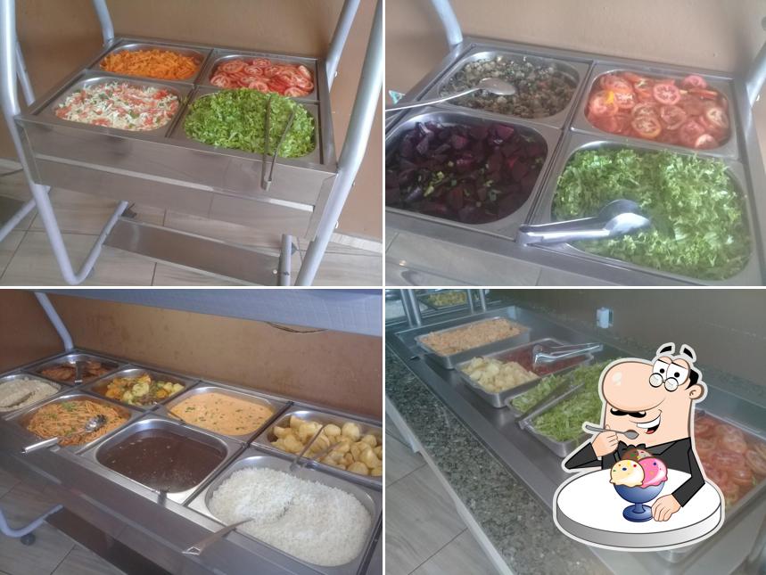 Na Brasa Restaurante e Pizzaria provê uma seleção de pratos doces