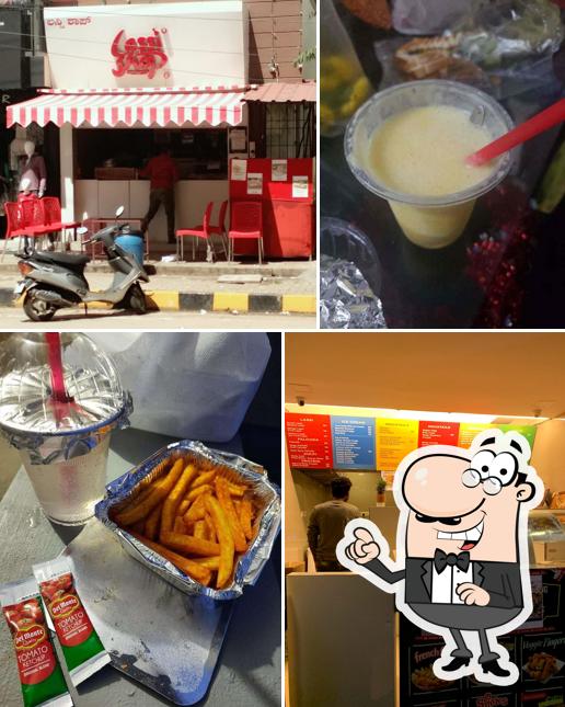 The restaurant's interior and food