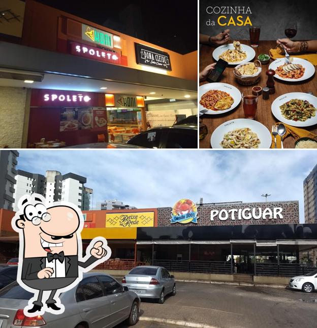 Confira a ilustração mostrando exterior e mesa de jantar no Restaurante Spoleto