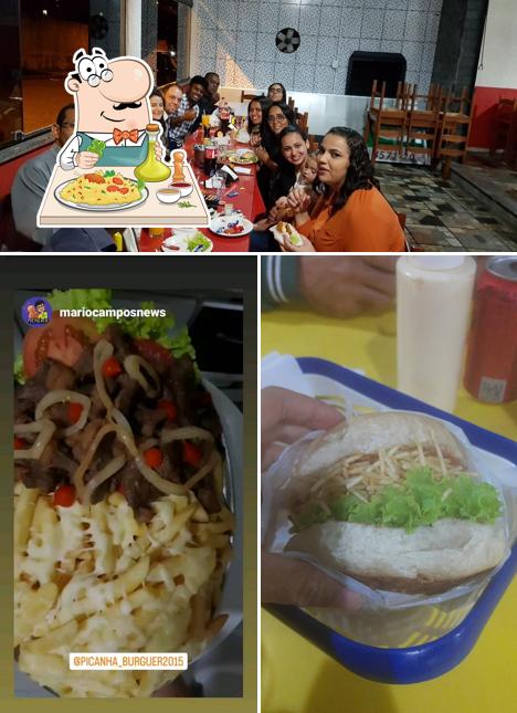 Entre diversos coisas, comida e interior podem ser encontrados no picanha burguer