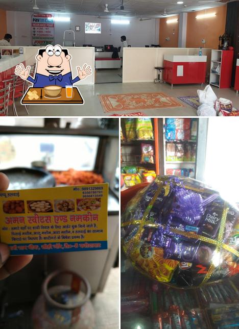 Among various things one can find food and interior at Aman Sweets