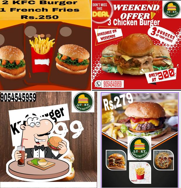 Hamburger at LUCKY CAFE & FAST FOOD