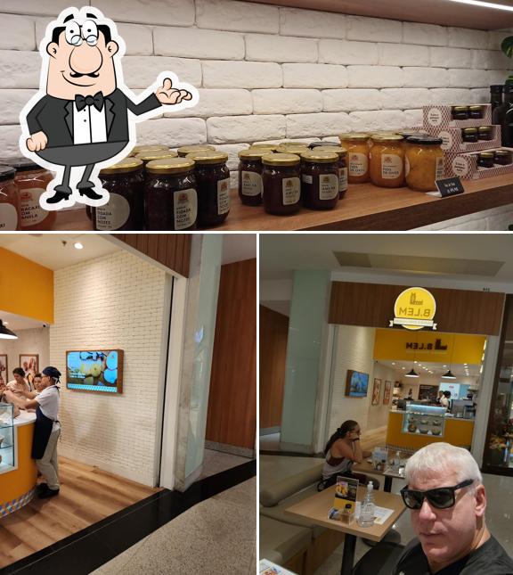 Confira a ilustração mostrando interior e bebida a B'LEM Padaria Portuguesa