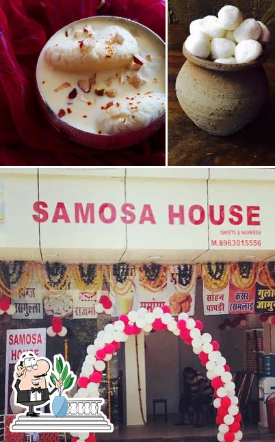 The photo of Samosa House’s exterior and dessert