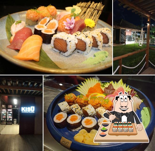 Rolos de sushi são servidos no KISŪ Take - Muro Alto