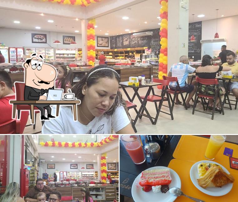 Entre diversos coisas, interior e comida podem ser encontrados no Panificadora e Pizzaria Bompão