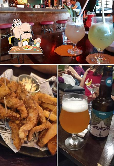 Esta é a ilustração apresentando comida e balcão de bar a Prozaria