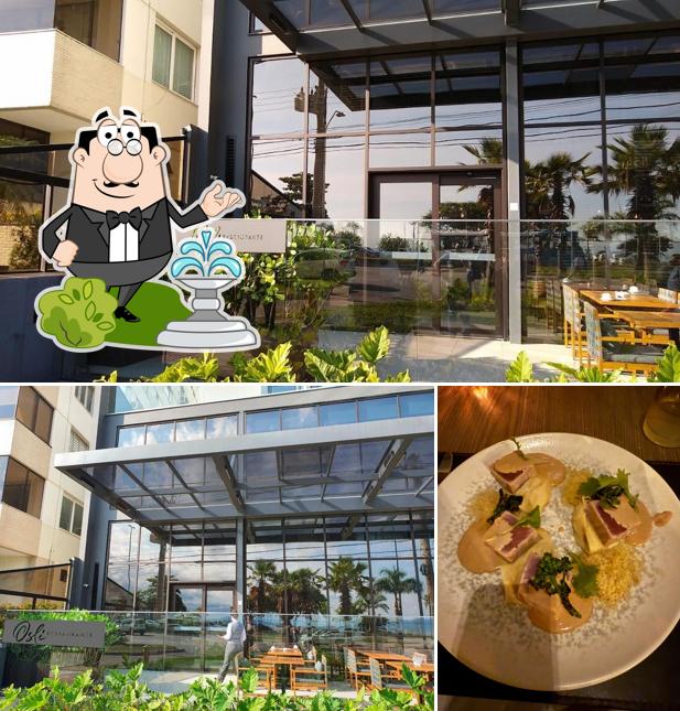 A ilustração da exterior e bebida no Osli Restaurante