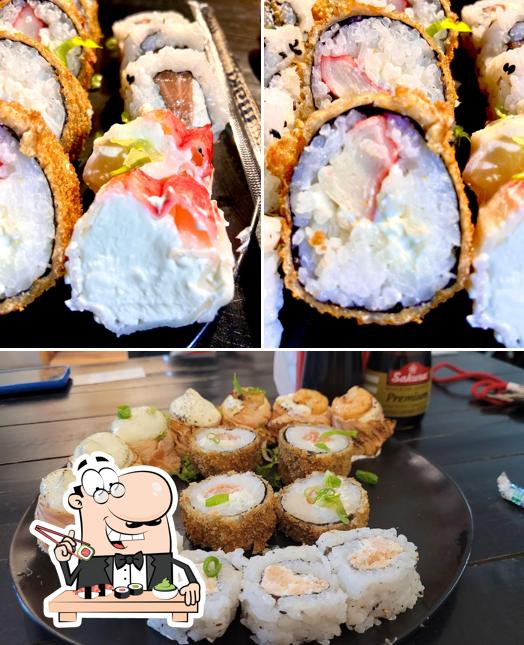 Rolos de sushi são servidos no Billjoe Sabores do Oriente