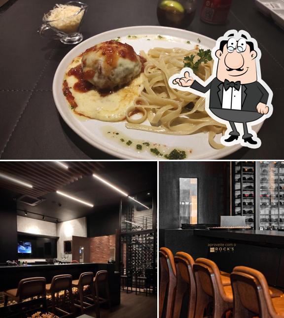 A imagem do Rock's Grill’s interior e comida