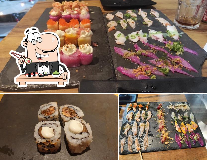 Rolos de sushi são disponibilizados no Temakeria - Ipanema