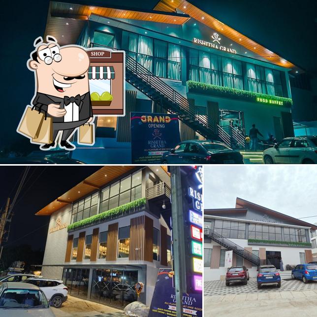 The exterior of Rishitha Grand - Multi Cuisine Restaurant & Udupi Tiffins & Banquet Hall