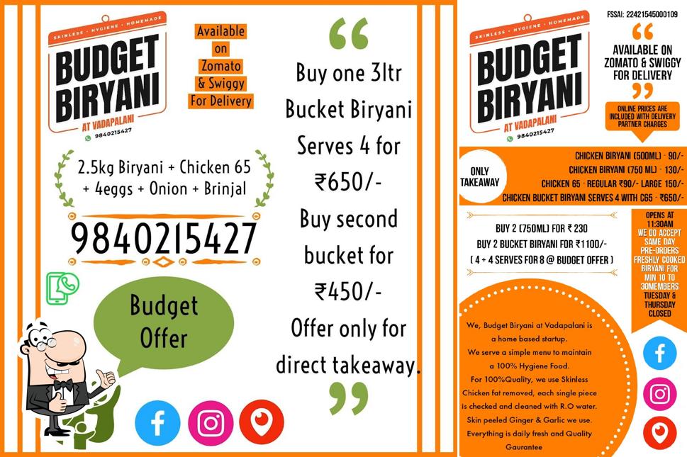 Here's a pic of BUDGET BIRYANI AT VADAPALANI