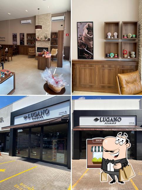 A ilustração do Cafeteria e Chocolataria Lugano - Paranavaí’s exterior e interior