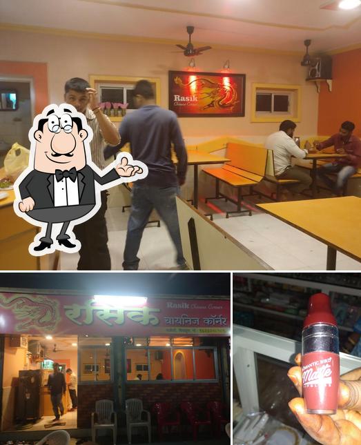 This is the image depicting interior and beverage at रसिक चायनिज कॉर्नर