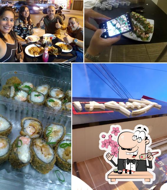 Rolos de sushi são servidos no Megumi Temakeria