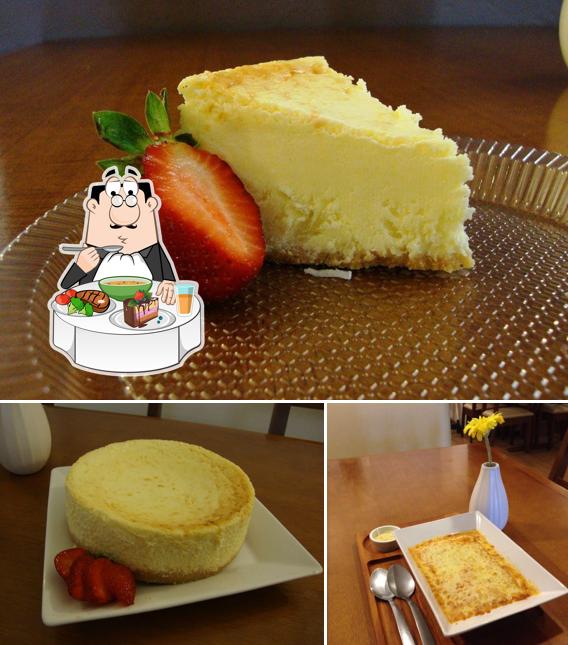 A ilustração da mesa de jantar e comida no Baggio Lanches & Sorvetes