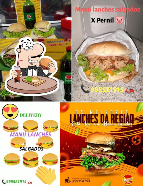 Experimente um hambúrguer no Manu lanches salgados e pastéis